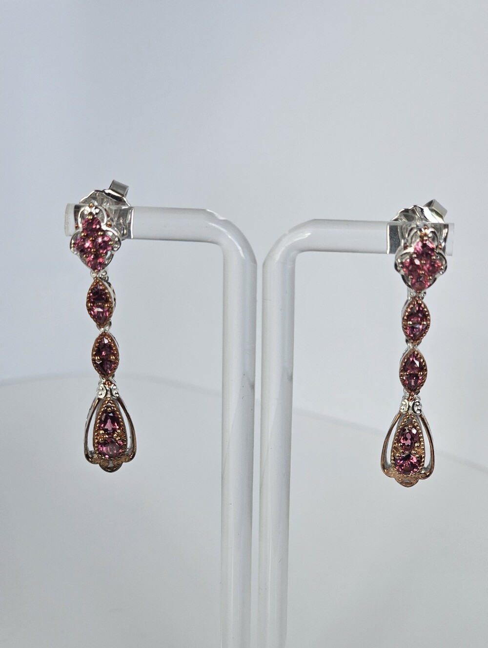 Genuine Pink Tourmaline Earrings Palladium Sterling Silver 18k Rose Gold - Picture 2 of 9